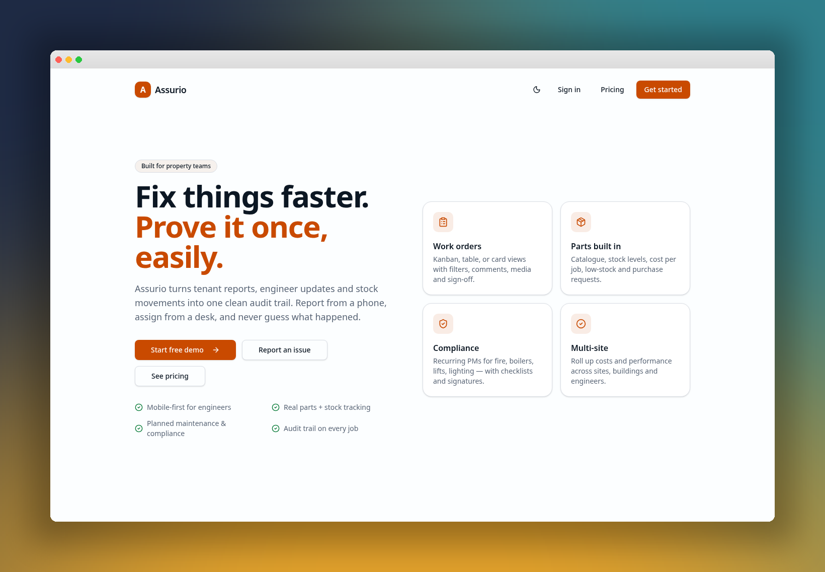 Assurio Hub maintenance dashboard